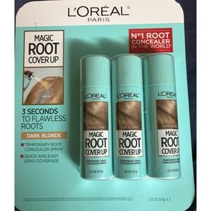 L'Oreal Magic Root Cover Up 3 Pck Temporary Gray Concealer Spray Dark Blonde 2oz